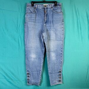 STEFANO Womens Light Wash Denim Jeans Button High Rise Mom Ankle Cropped Size 16